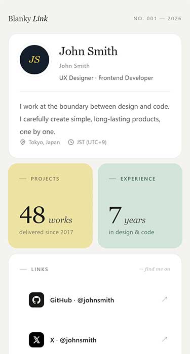 Blanky Link mobile view — single column layout with stacked cards